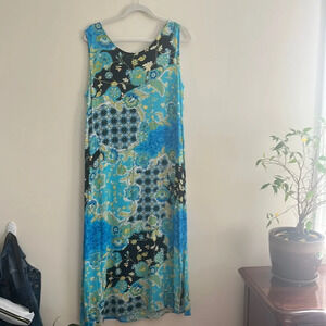 Vintage Key‎ Lime Pie Crepe Floral Maxi Dress Patchwork Paisley M/L Summer Beach